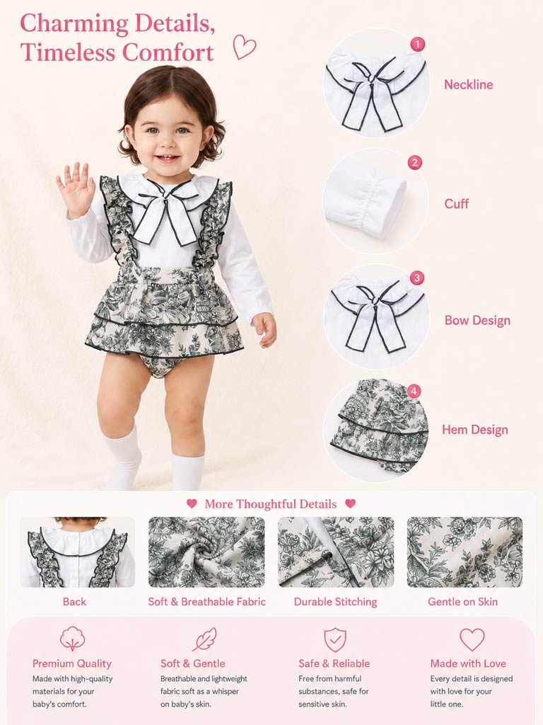 Vintage Sage Green Babygirls 2 Piece Romper Set