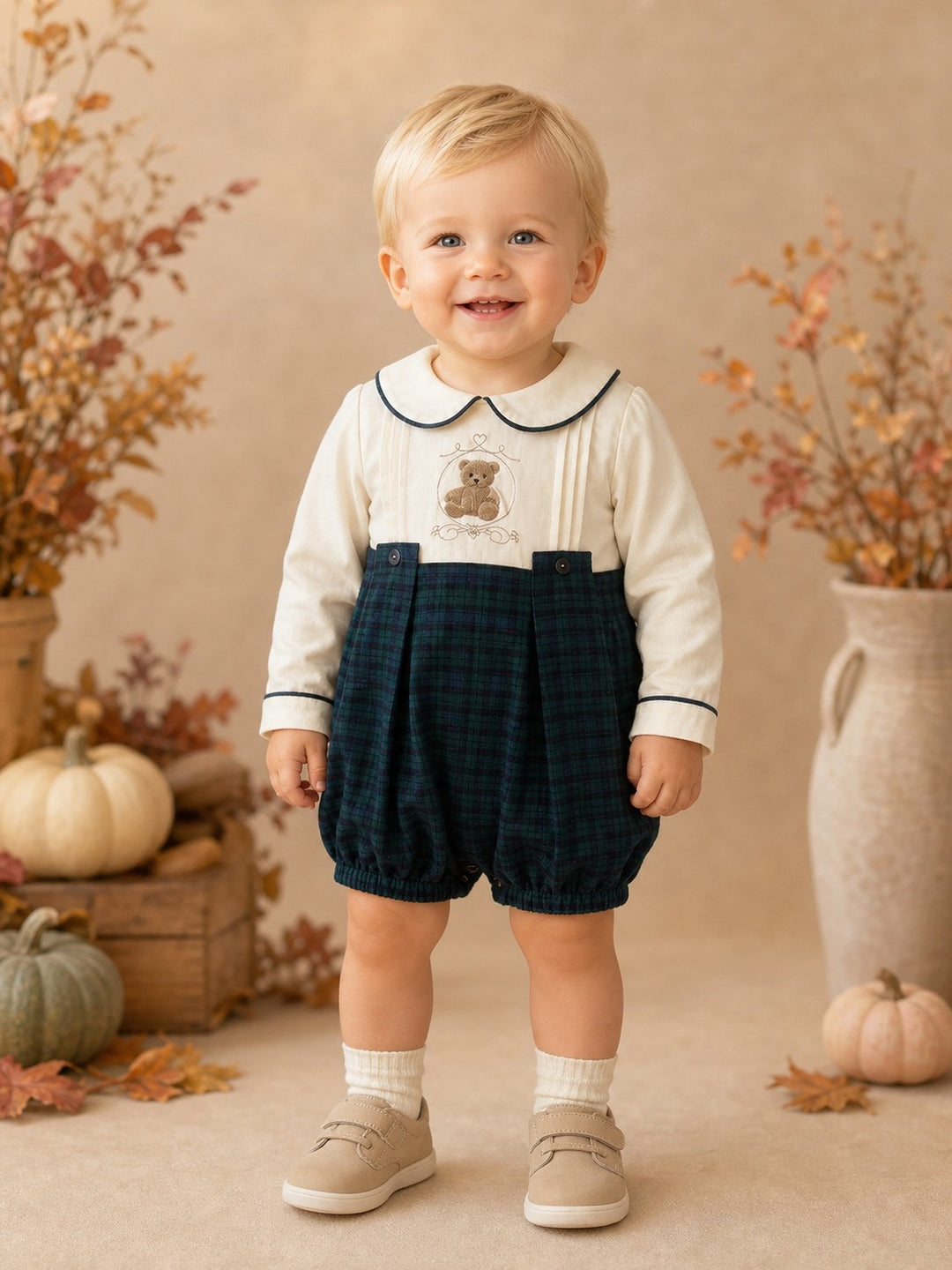 Boys Bottle Green Teddy Romper