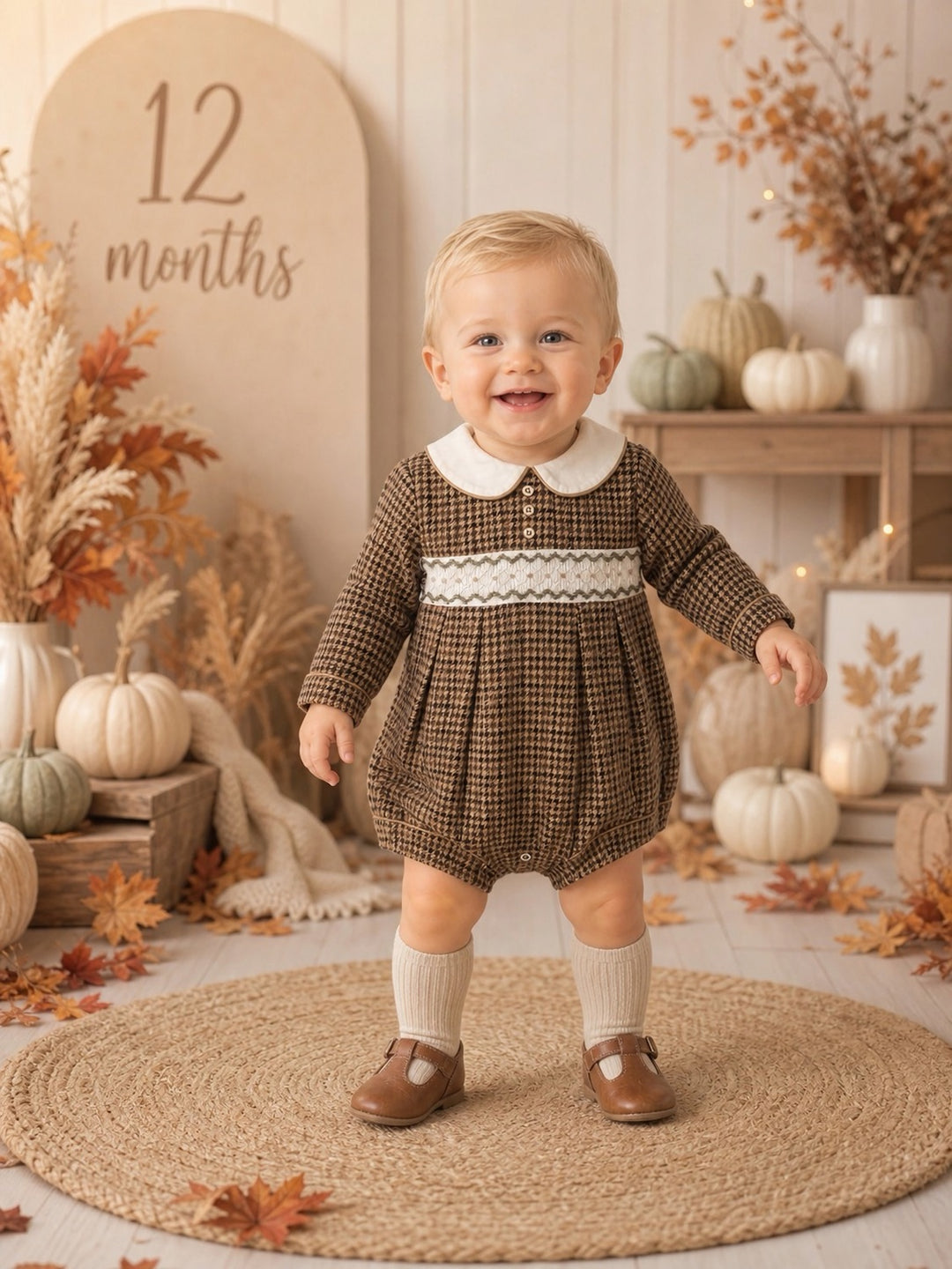 Boys Camel Checked Jacket & Hat