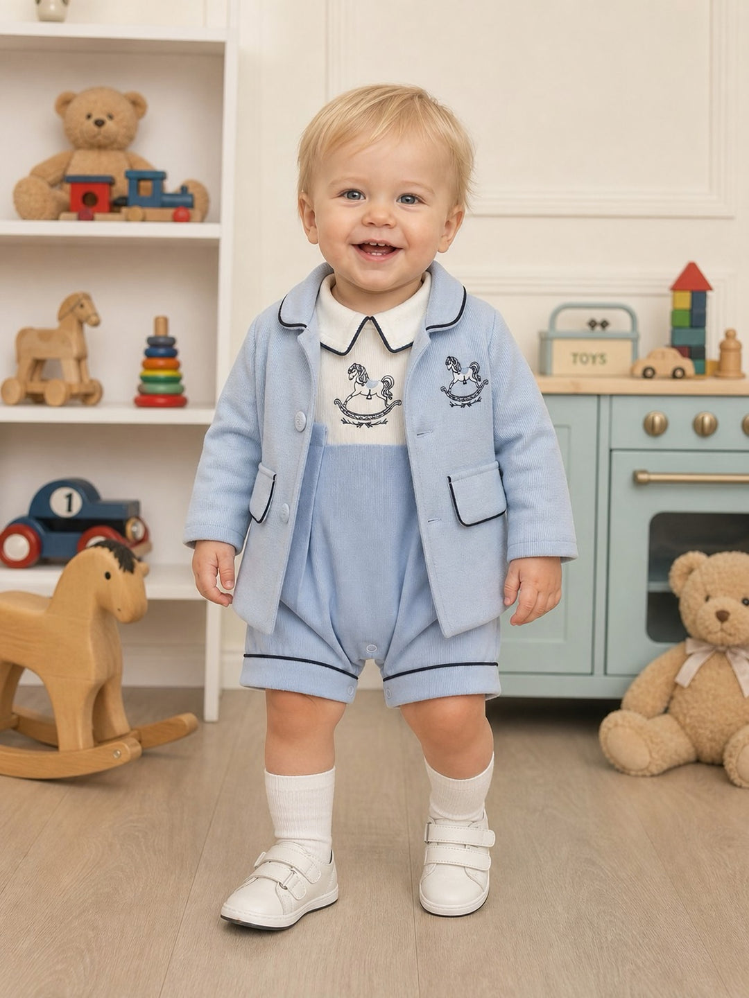 Boys Blue Rocking Horse Romper