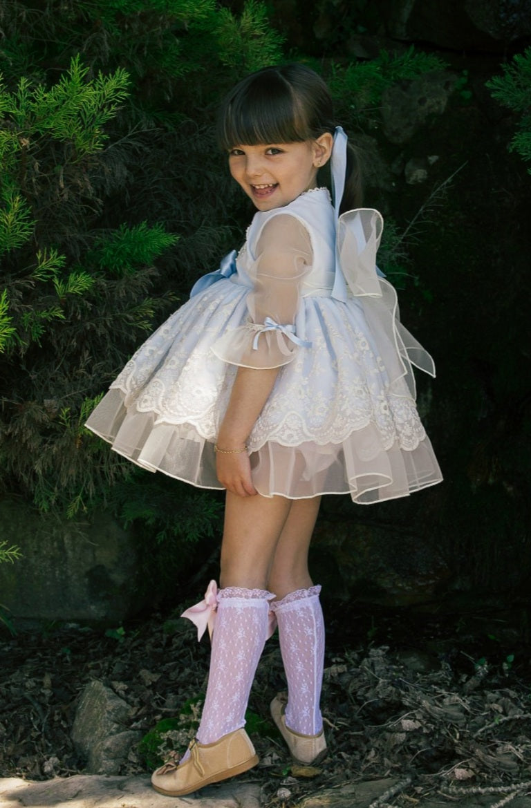 Girls Blue Embroidered Dress (Made to order)