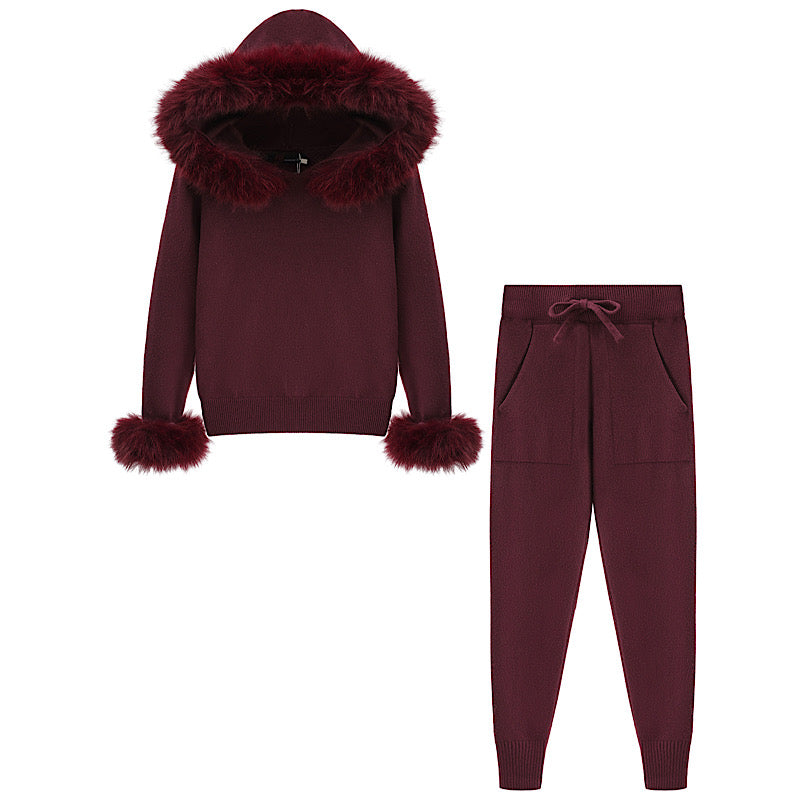 Burgandy Faux Fur Hooded Girls Set