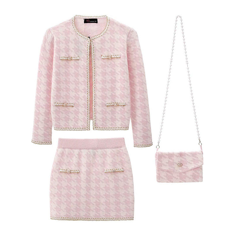 Girls Red Houndstooth Co-Ord & Bag Set