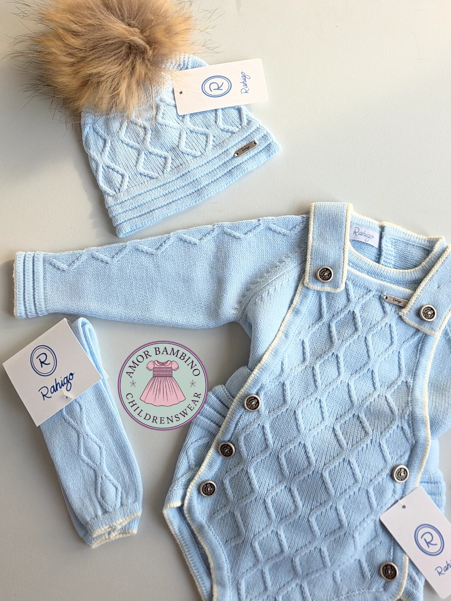 Boys Blue & Cream Rahigo Romper & Jumper, Hat & Socks Set AW25 - IN STOCK