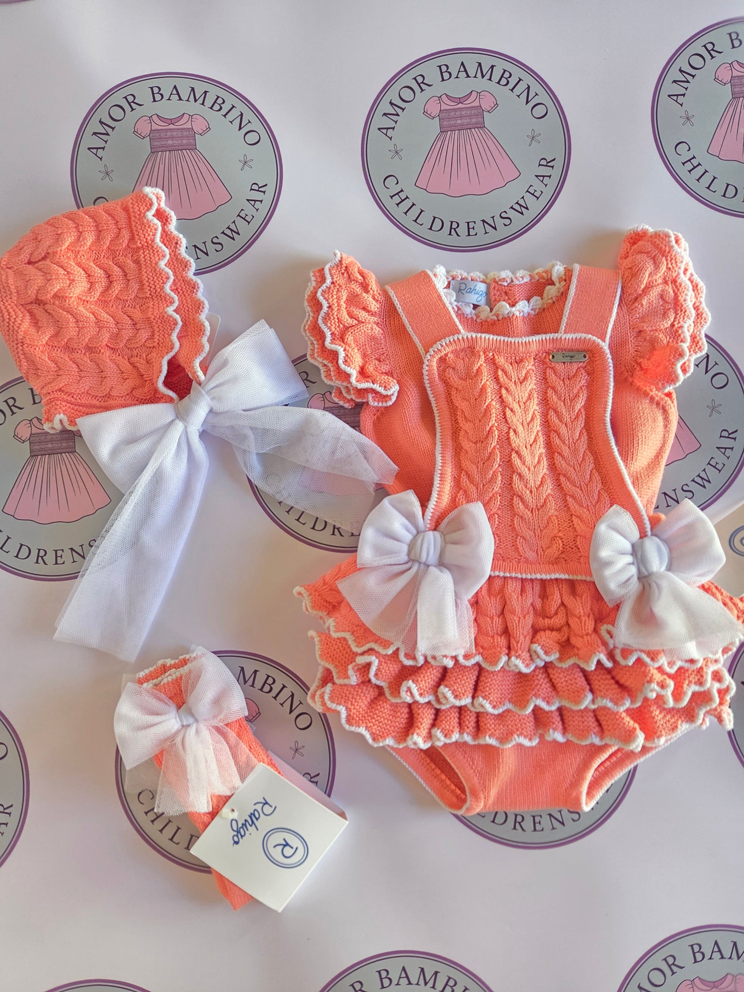 Rahigo Girls Baby Coral & White Jumper & Romper Set- SS26 In Stock
