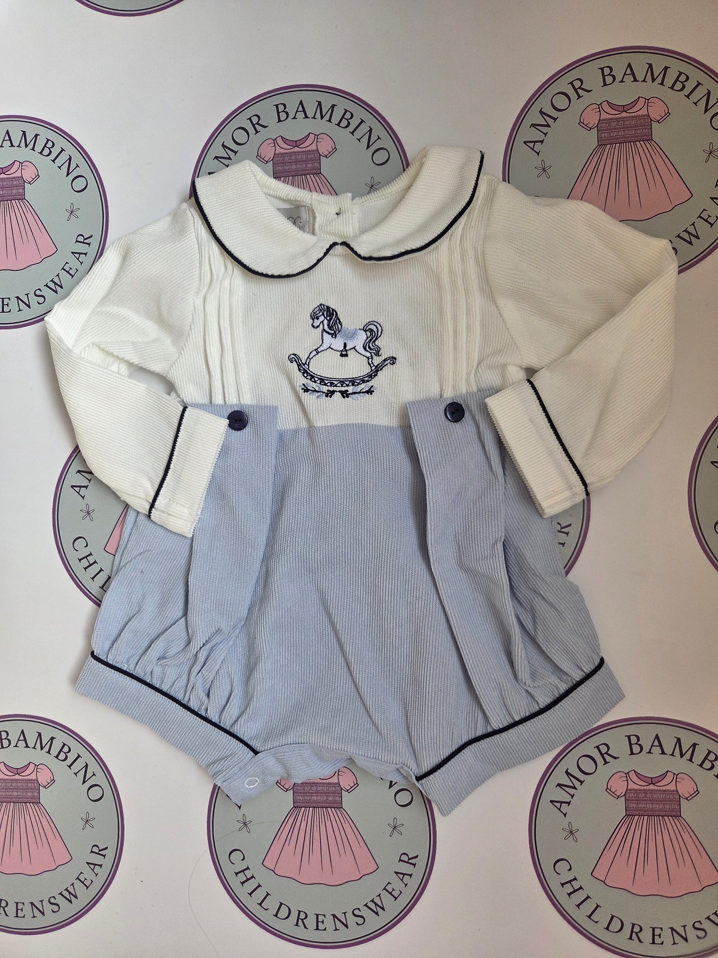 Boys Rocking Horse Blue Romper