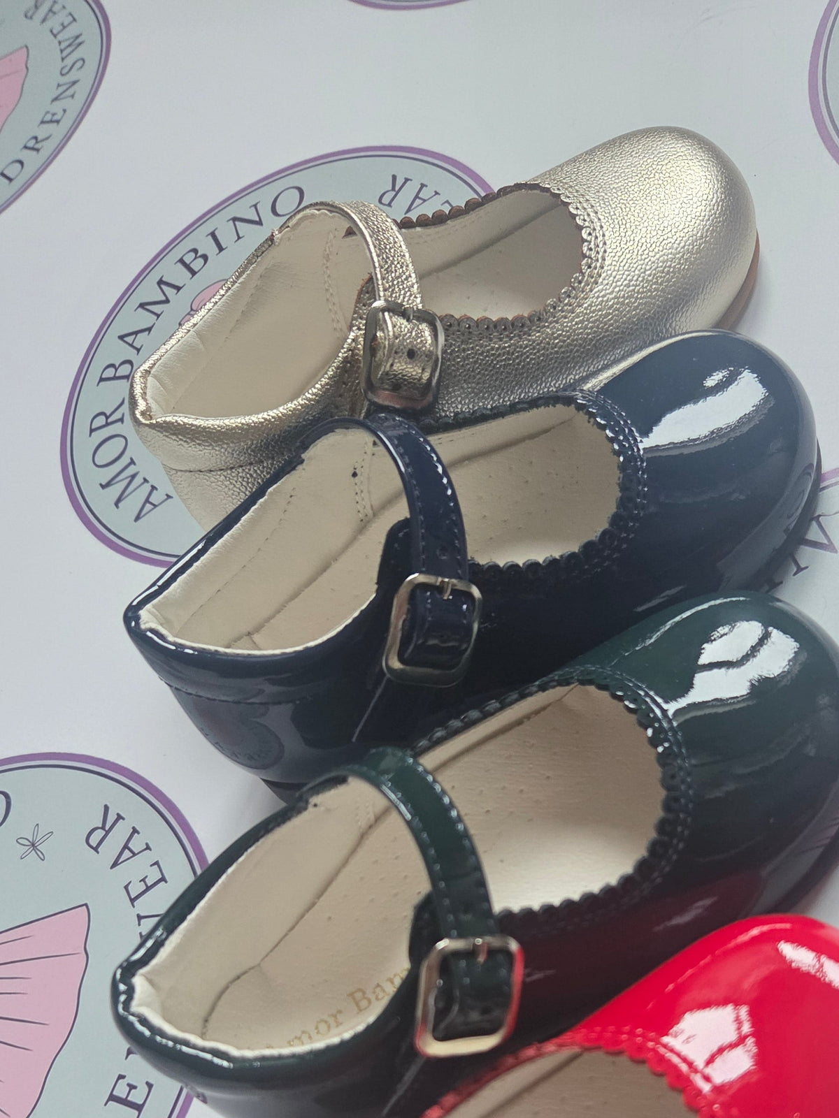 Amor Bambino Gold Mary Jane Girls Leather Shoes - In Stock