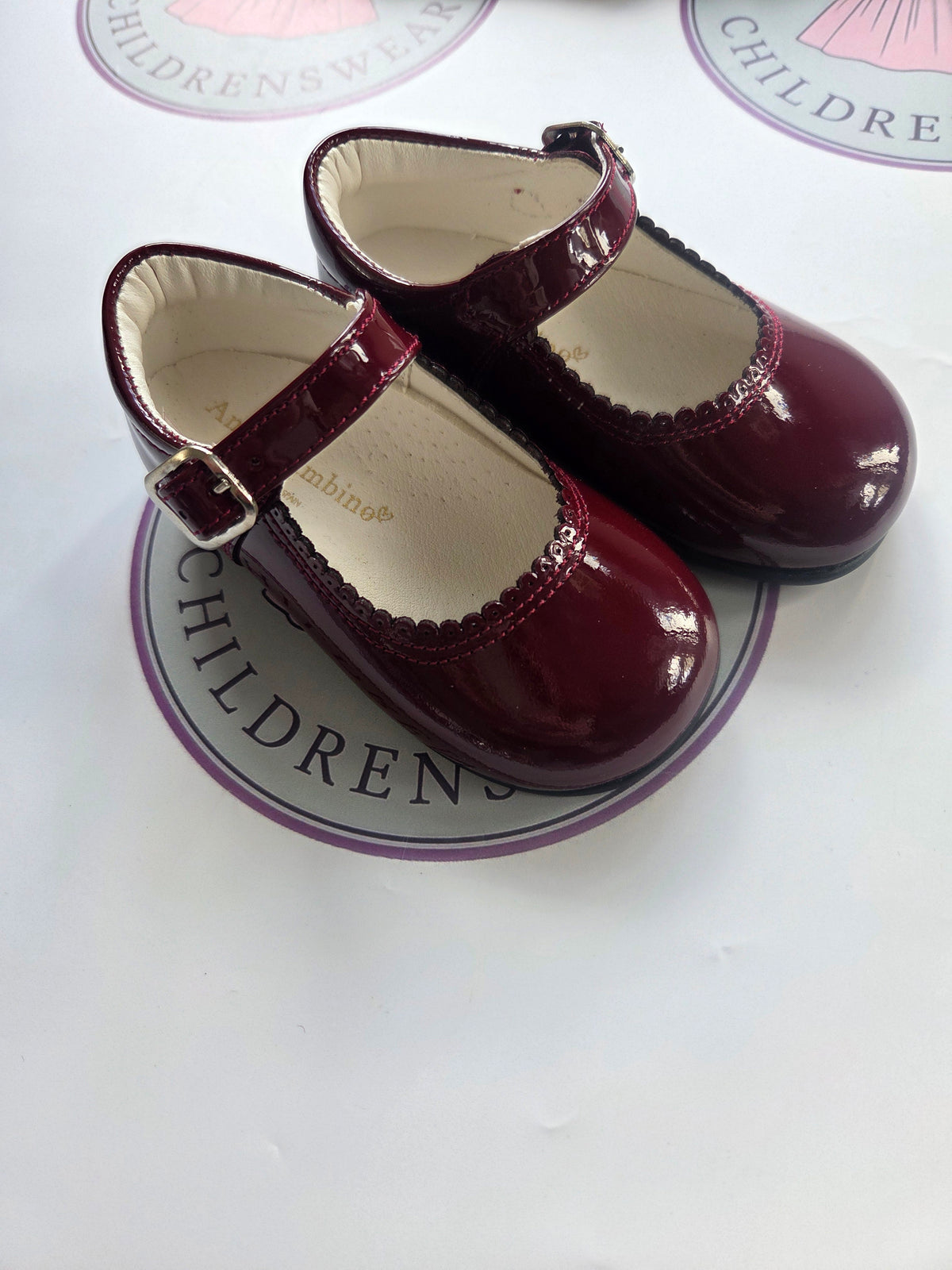 Amor Bambino Burgundy Mary Jane Girls Leather Patent Shoes - In Stock