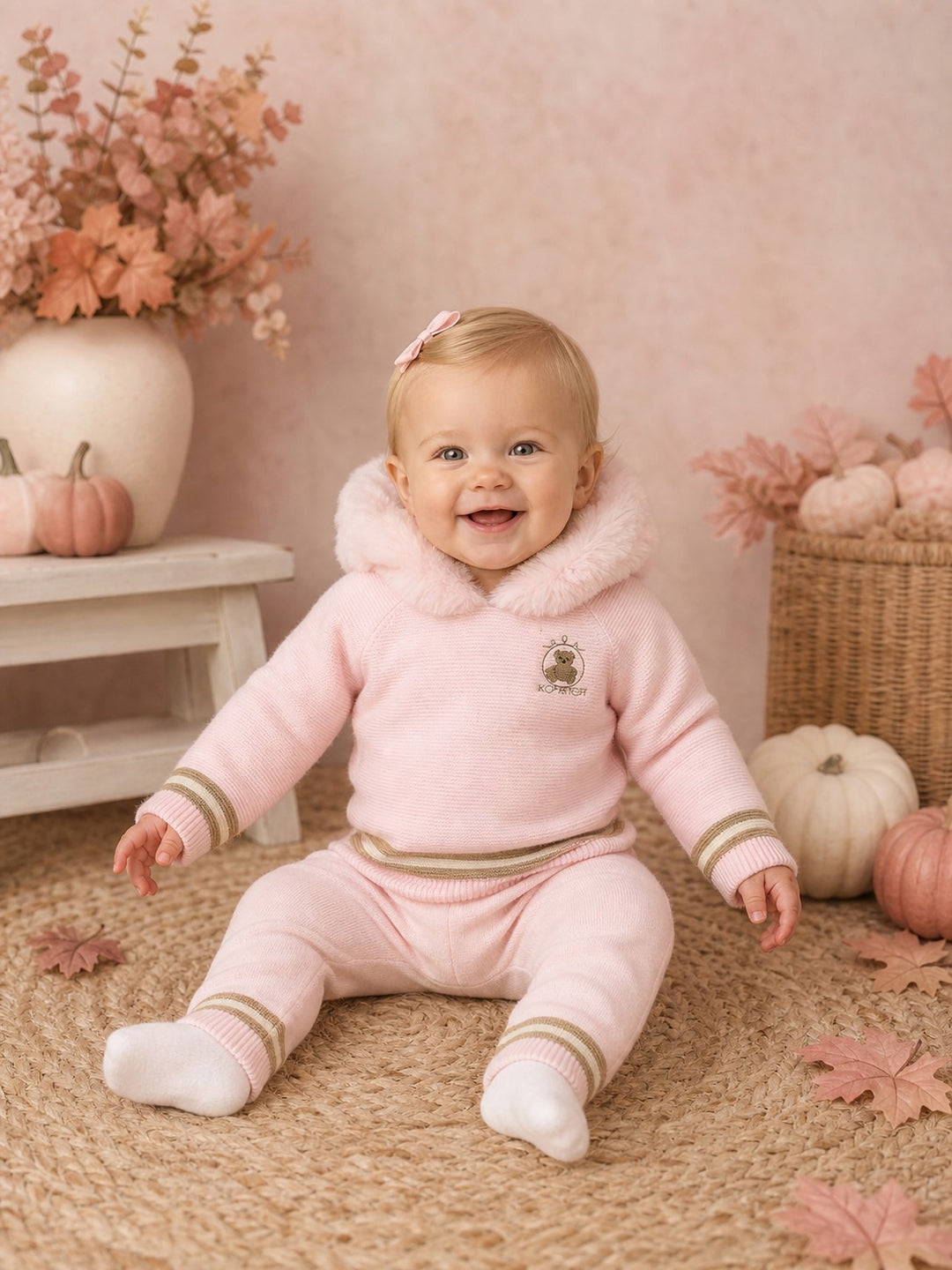 Girls Pink Two Piece Faux Fur Hooded Set