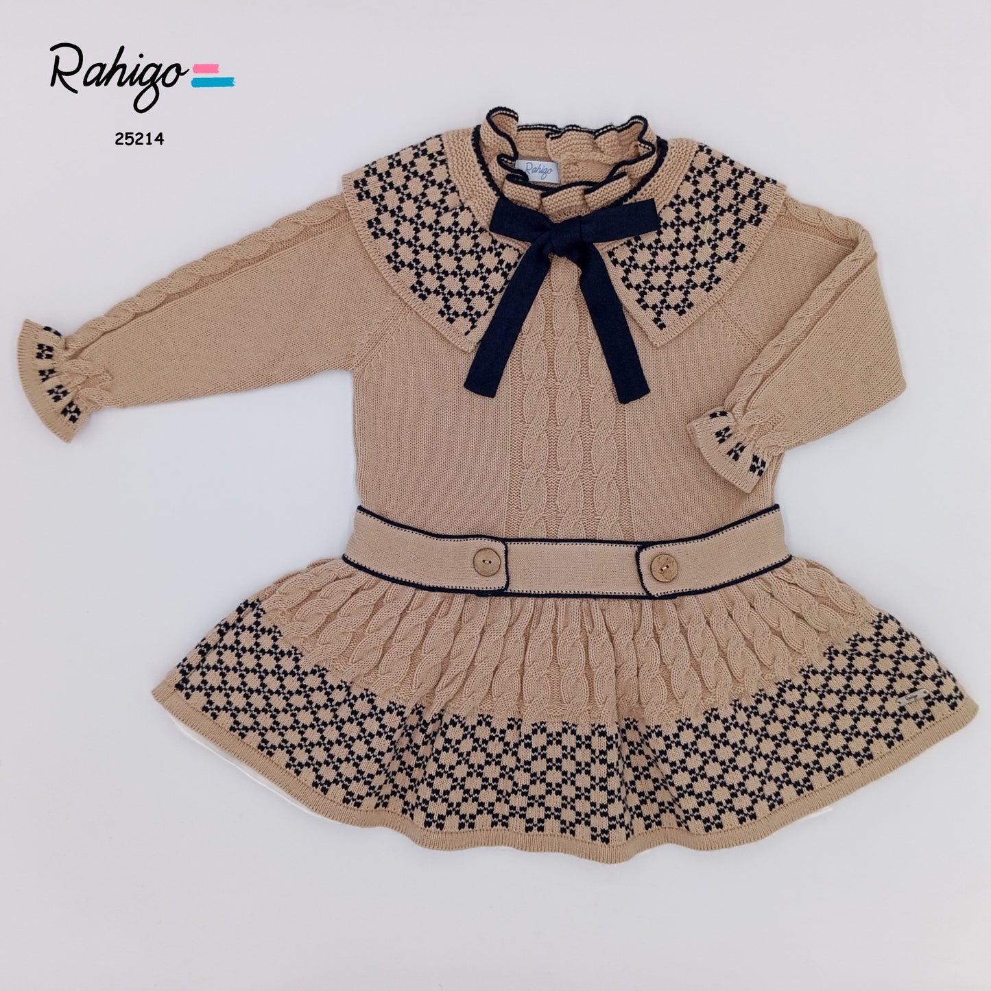 Girls Rahigo Camel & Navy Dropwaist Dress AW25 - in stock 4 years