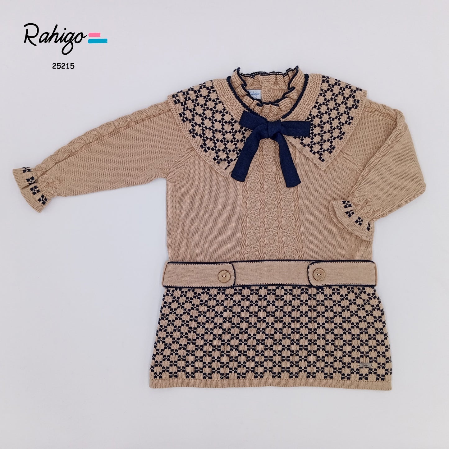 Girls Rahigo Camel & Navy Dress AW25 - in stock 4 years