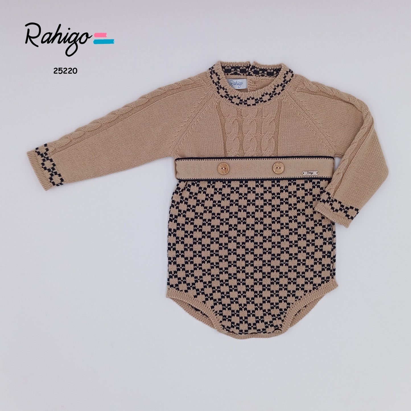 Boys Rahigo Camel & Navy Romper AW25 - in stock