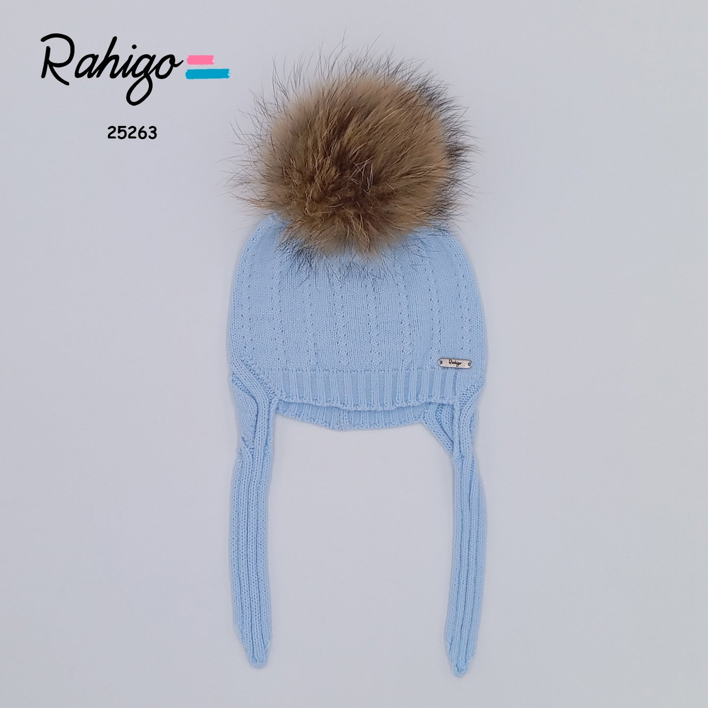 Baby Boys Rahigo Baby Blue String Tie Pom Hat AW25 - in stock