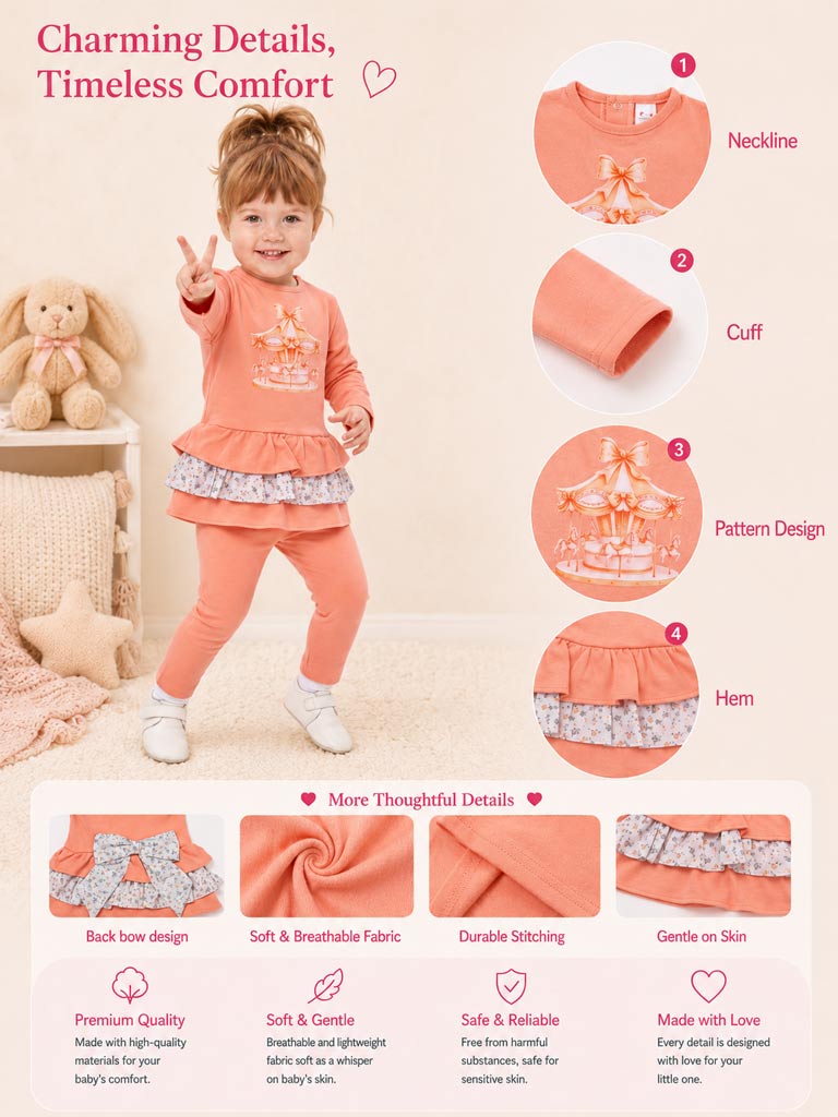 Girls Orange Carousel Top & Leggings Set