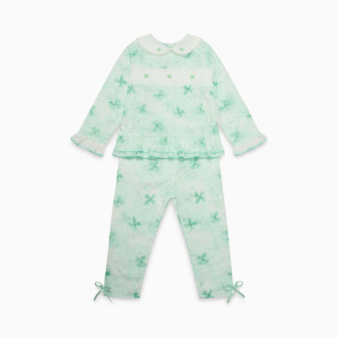Girls 2 Piece Mint Green Smocked Bow Set
