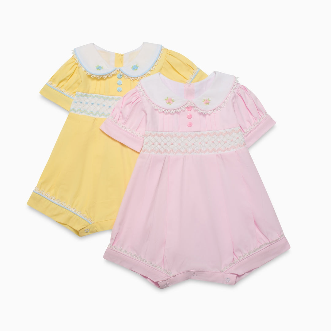 Baby Girls Pink & White Smocked Romper
