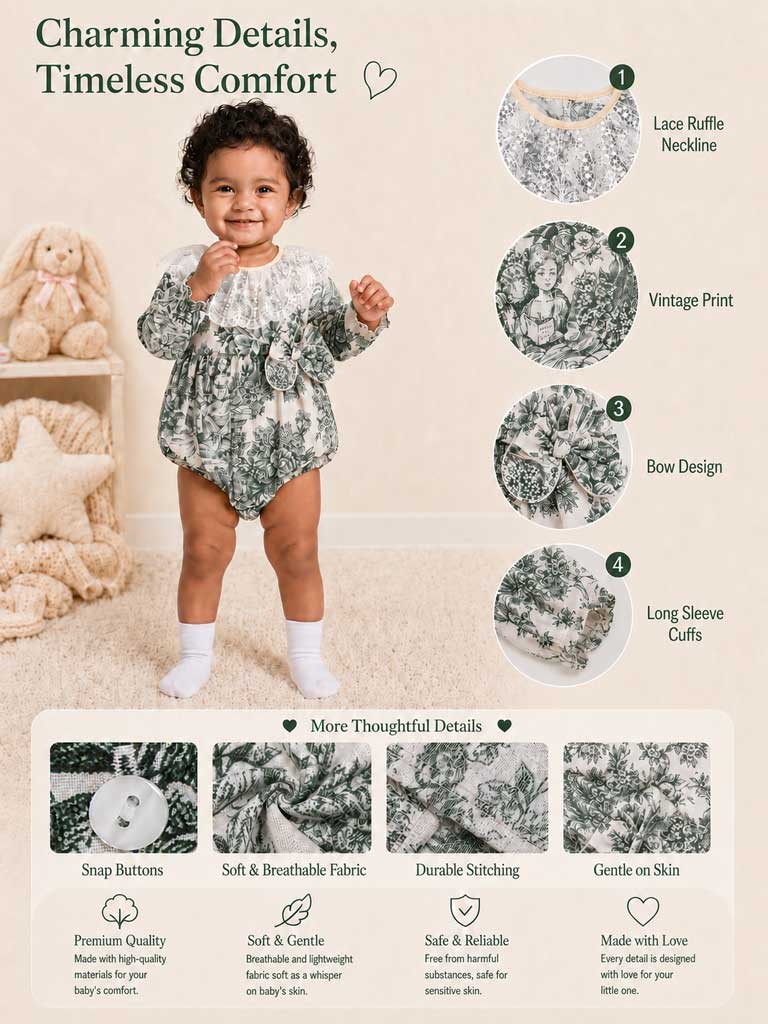 Vintage Sage Green Babygirls Romper