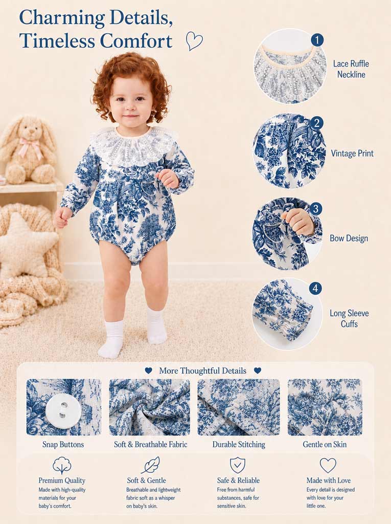 Vintage Blue Babygirls Romper