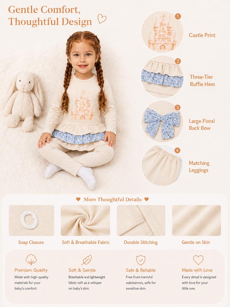 Girls Beige Castle Top & Leggings Set