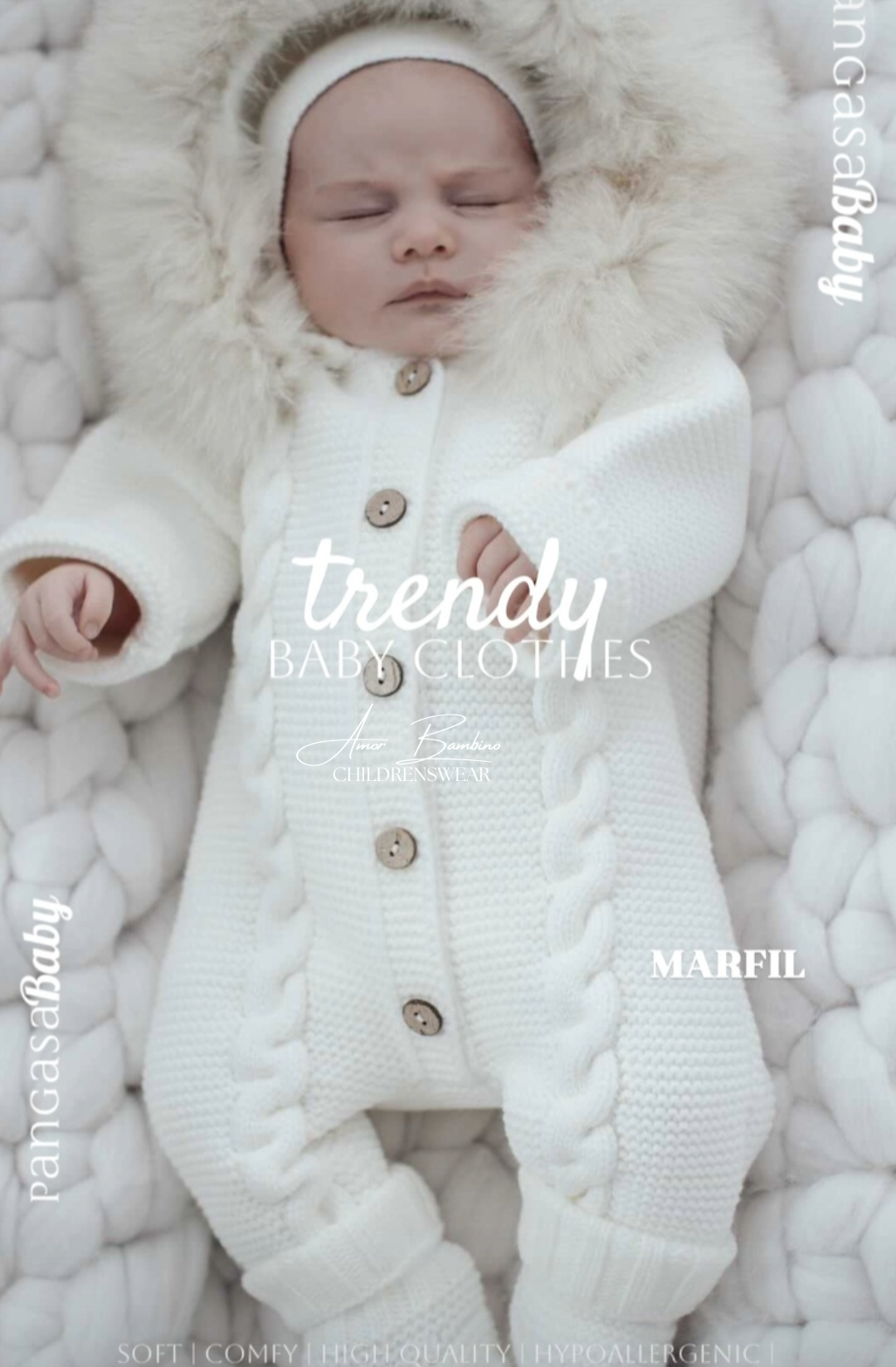 Pangasa Powder Blue Fur Cable Knitted Pramsuit - Preorder