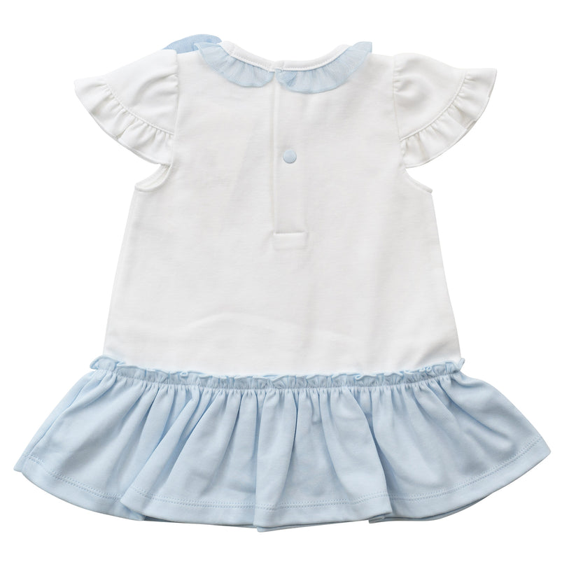 Baby Girls White/Blue Dropwaist Dress