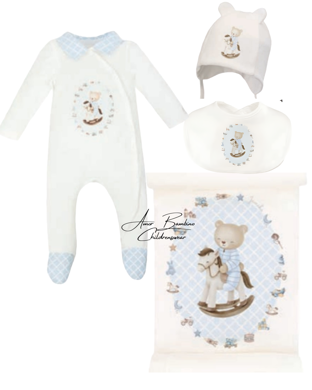 Baby Boys Andretti Swaddle, Hat, Bib & Babygrow Set