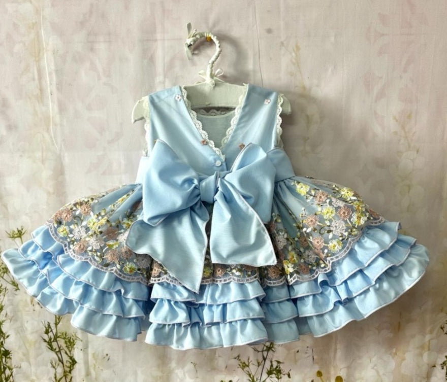 Sonata Blue Daisy Embroidered Blue Dress (Made to order)