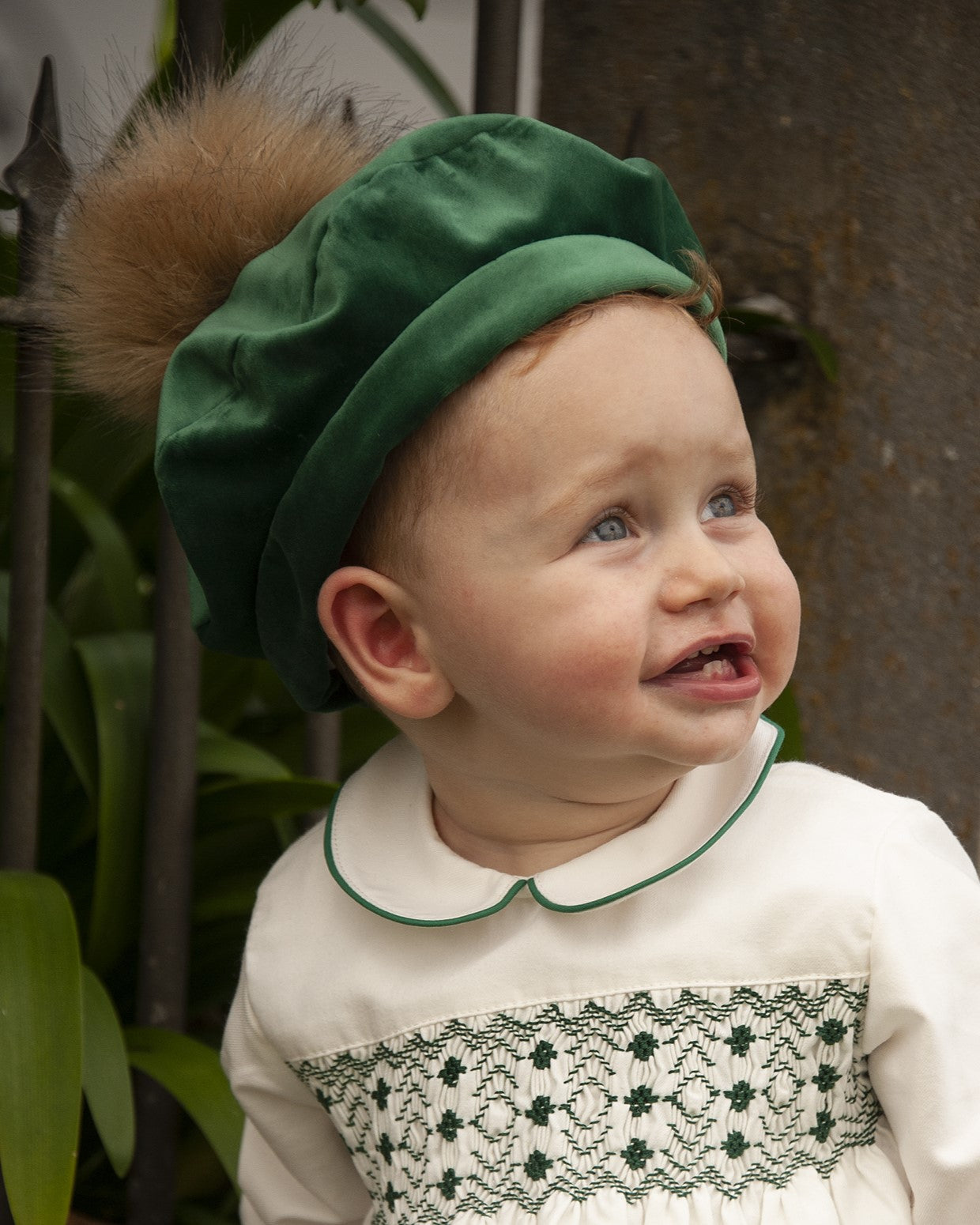 Sonata Boys Bottle Green Velvet Smocked Shirt & Short Set AW (Made to order)