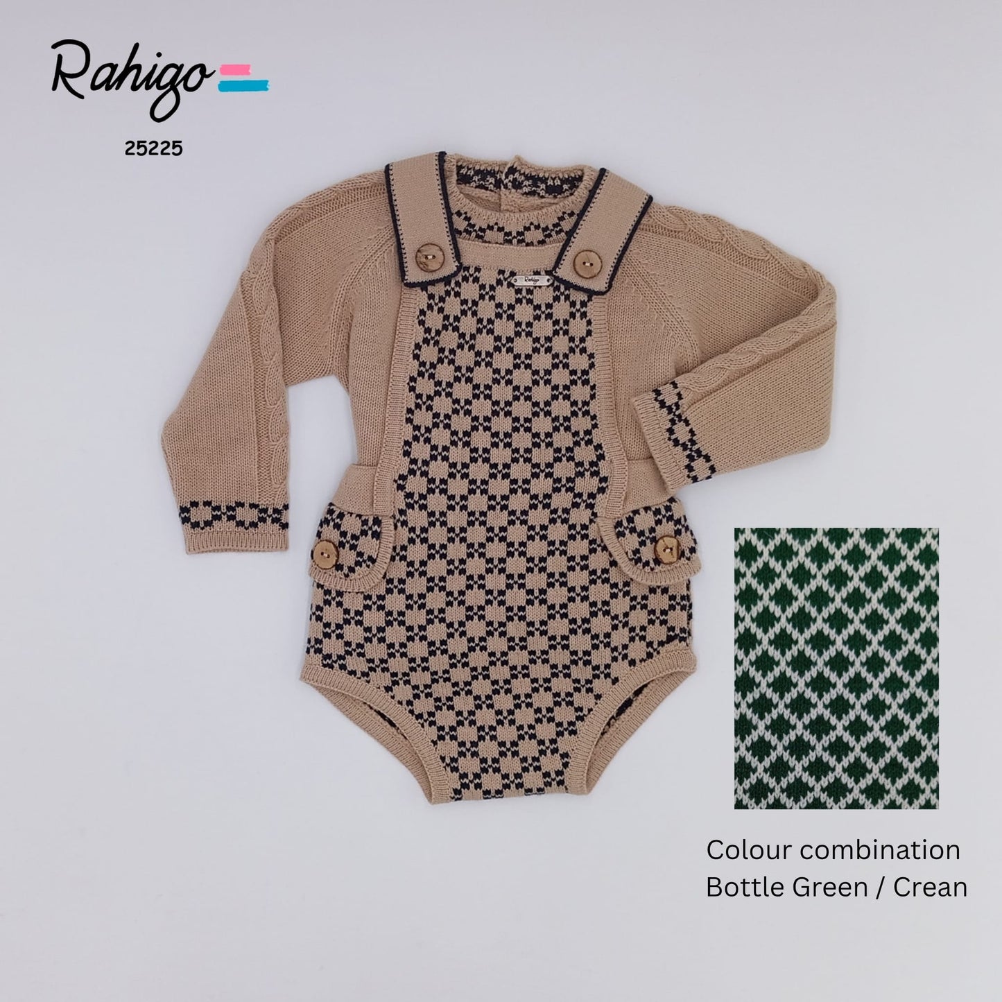 Boys Bottle Green & Cream Romper & Jumper Set AW25