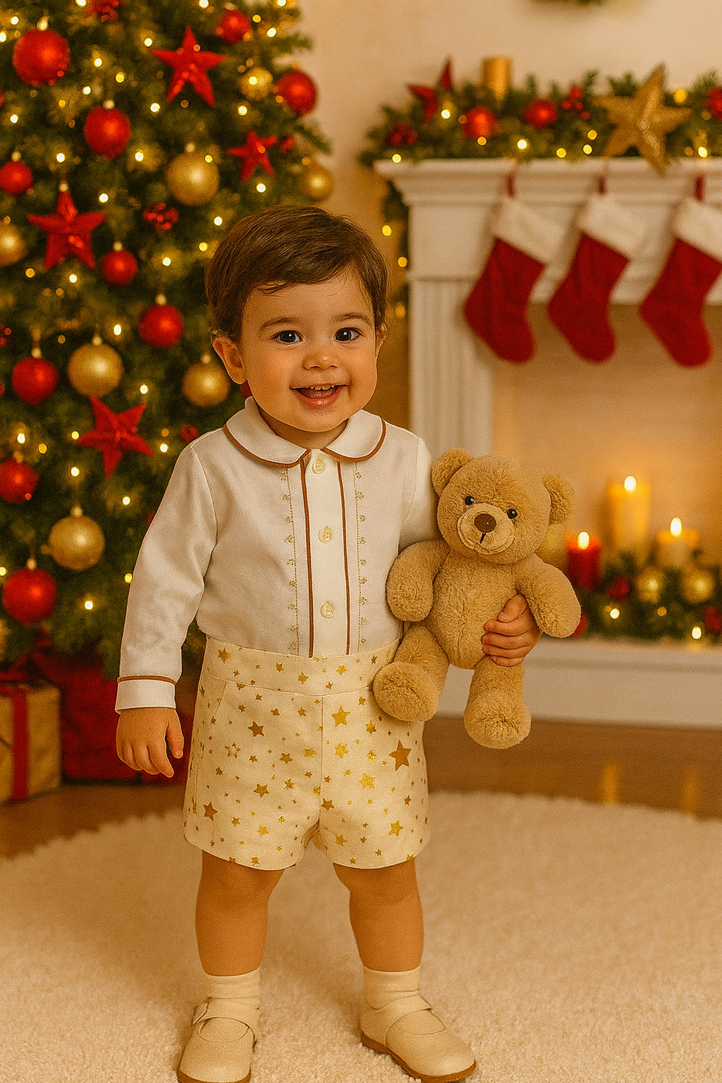 Boys Golden Stars Handmade Shirt & Short Set AW25 (Made to order)