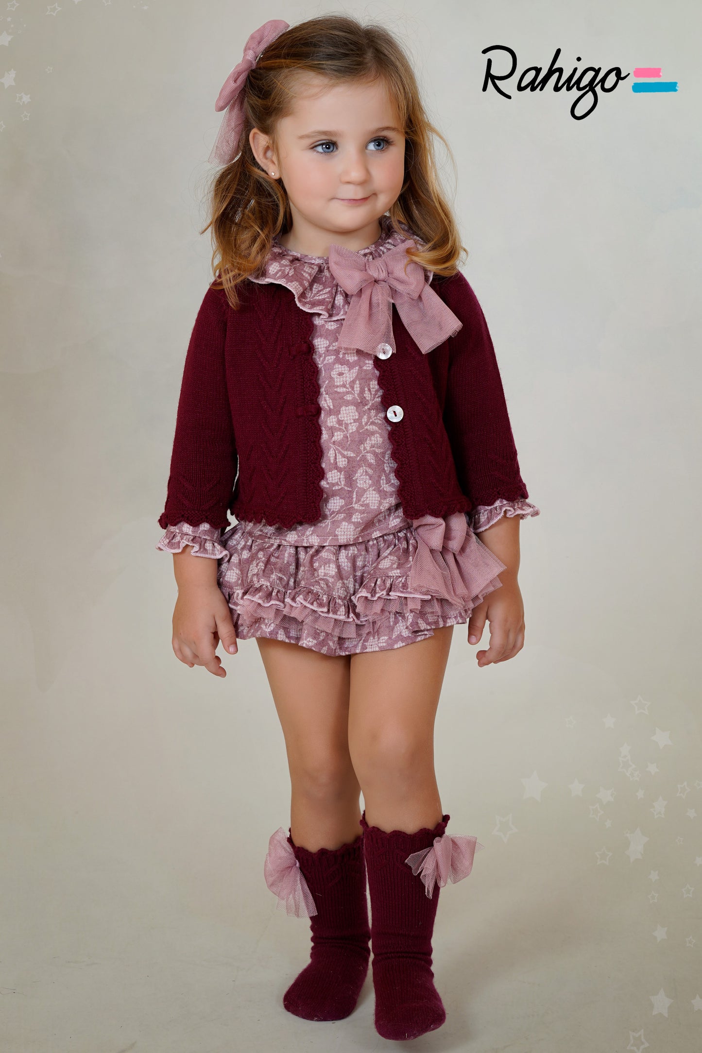 Baby Girls Rahigo Burgandy Cardigan, Blouse & Skirt AW25 - In Stock