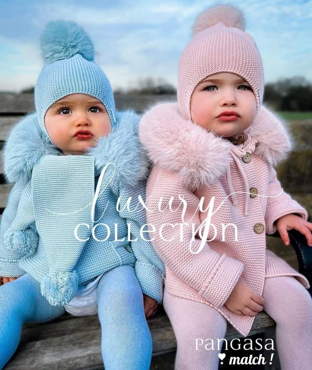 Pangasa Baby Luxury Fur Powdered Pink Jacket, String Tie Pom Hat & Tights - In Stock
