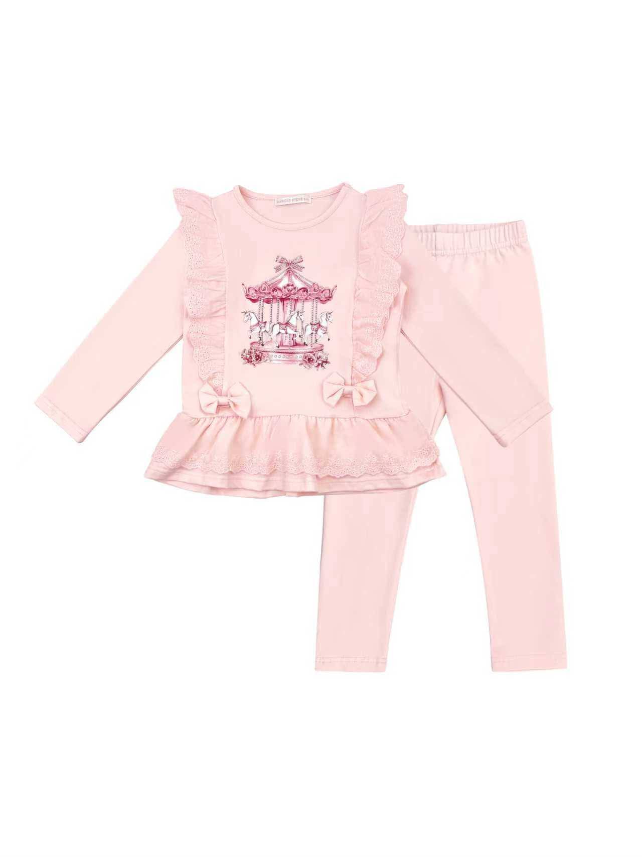 Girls Red Carousel Top & Leggings Set