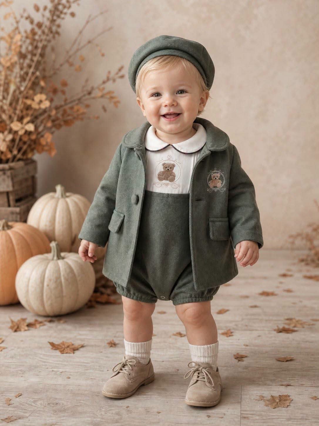 Boys Green Teddy Romper