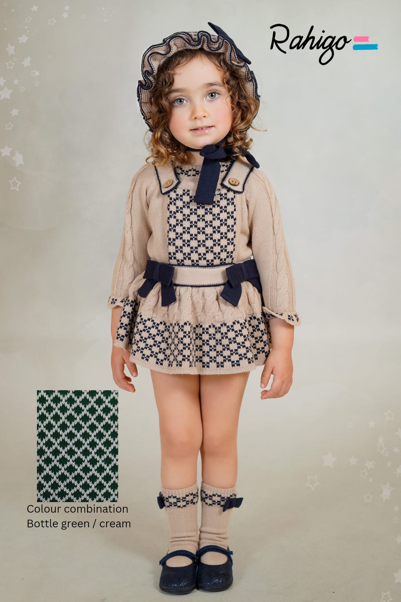 Girls Rahigo Bottle Green & Cream Pinafore & Jumper 4years