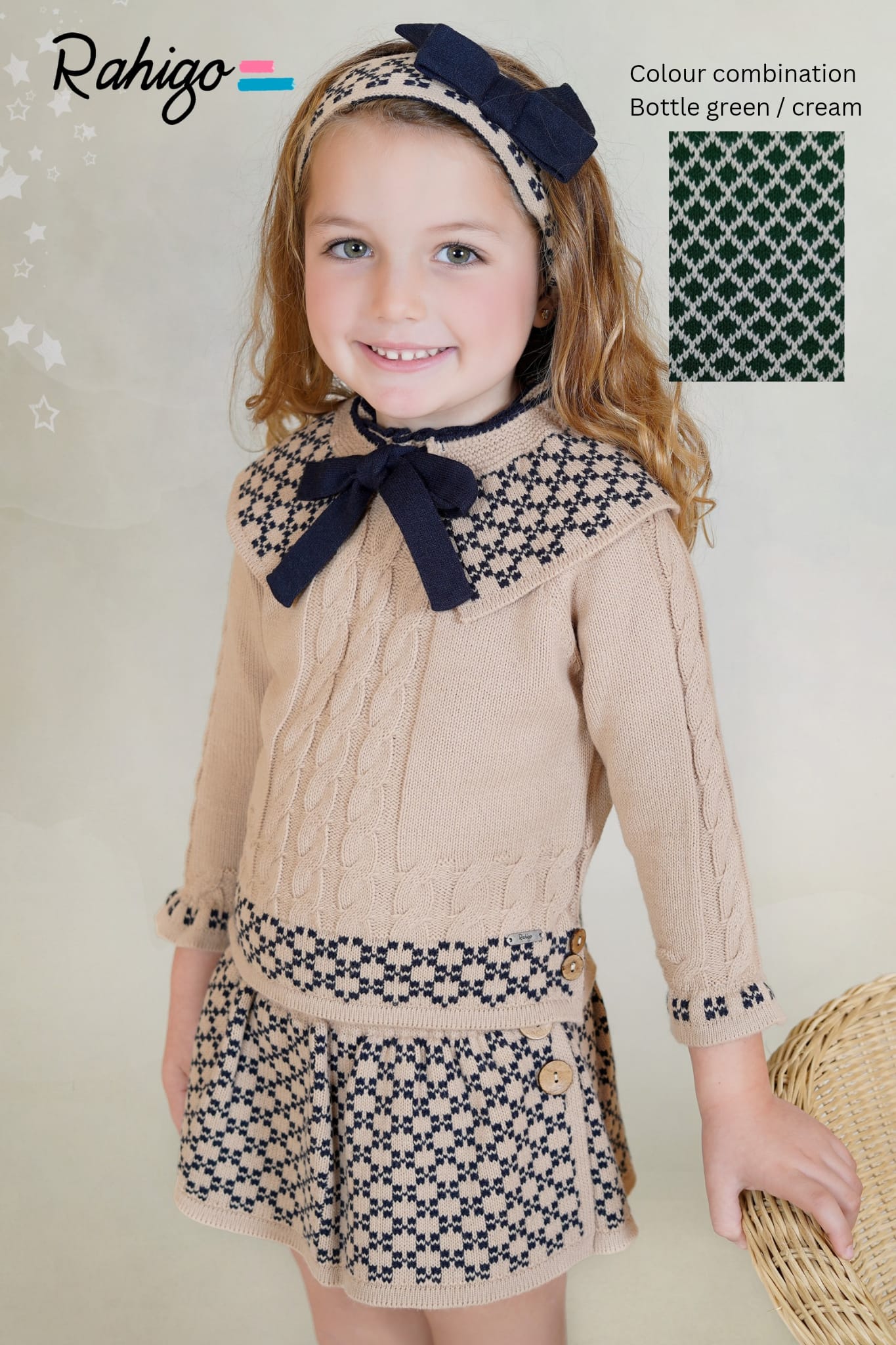 Girls Rahigo Bottle Green & Cream Skirt & Jumper AW25
