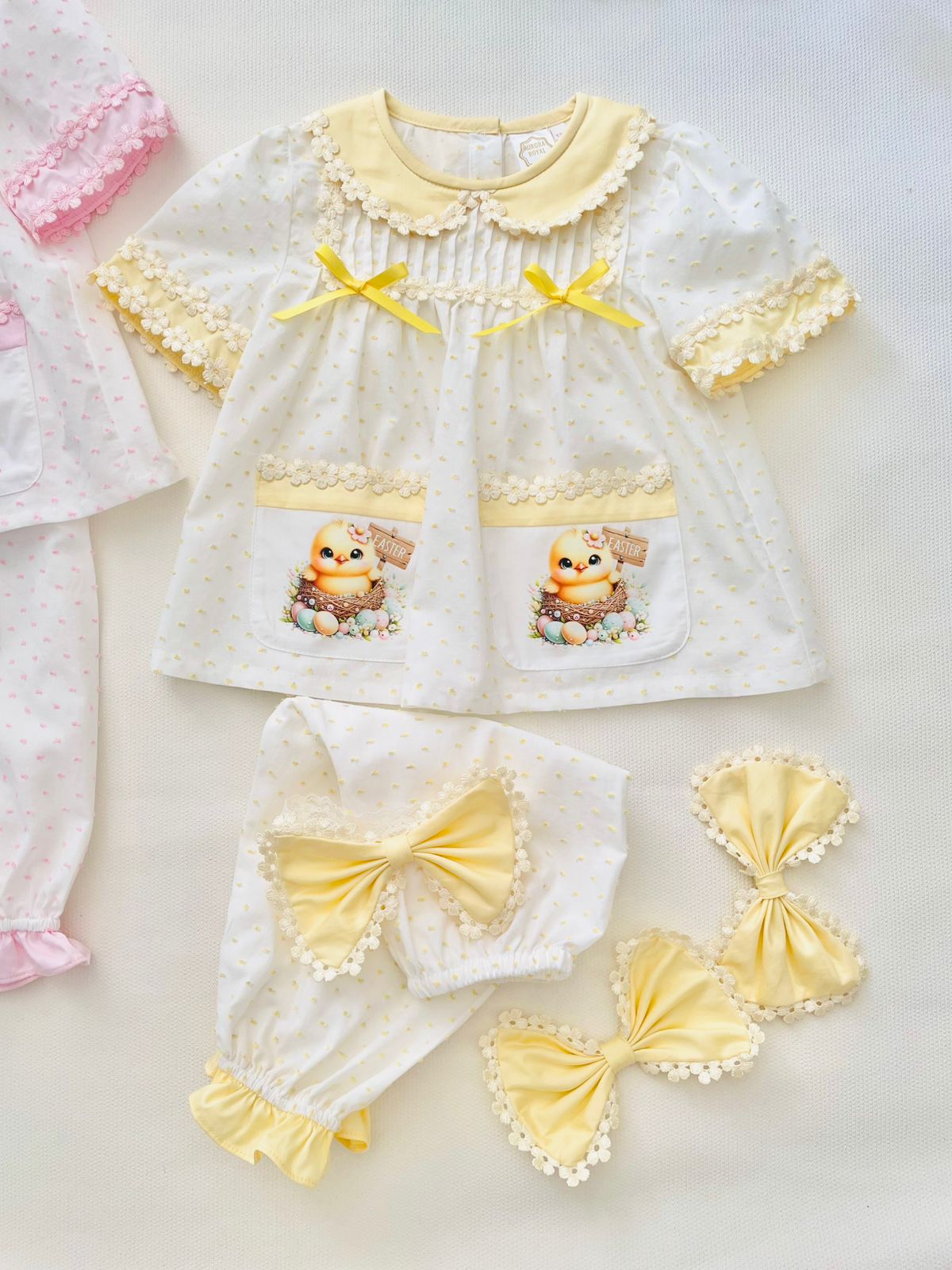 Girls Lemon Swiss Dot Pyjamas & Hair Accessory