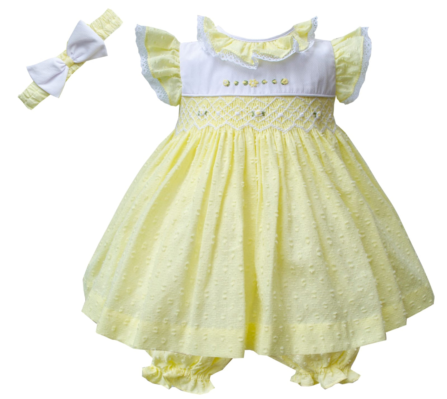 Girls Yellow Hand Smocked Dress Set