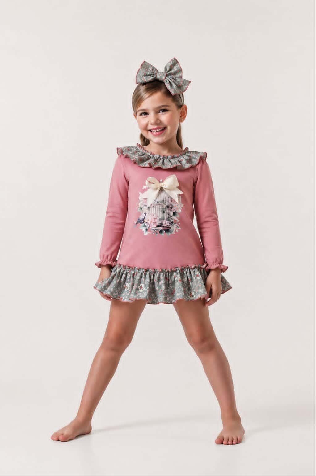 Ela Handmade Vintage Aviary Dress, Knickers & Bow Set AW26 - (Made to order)