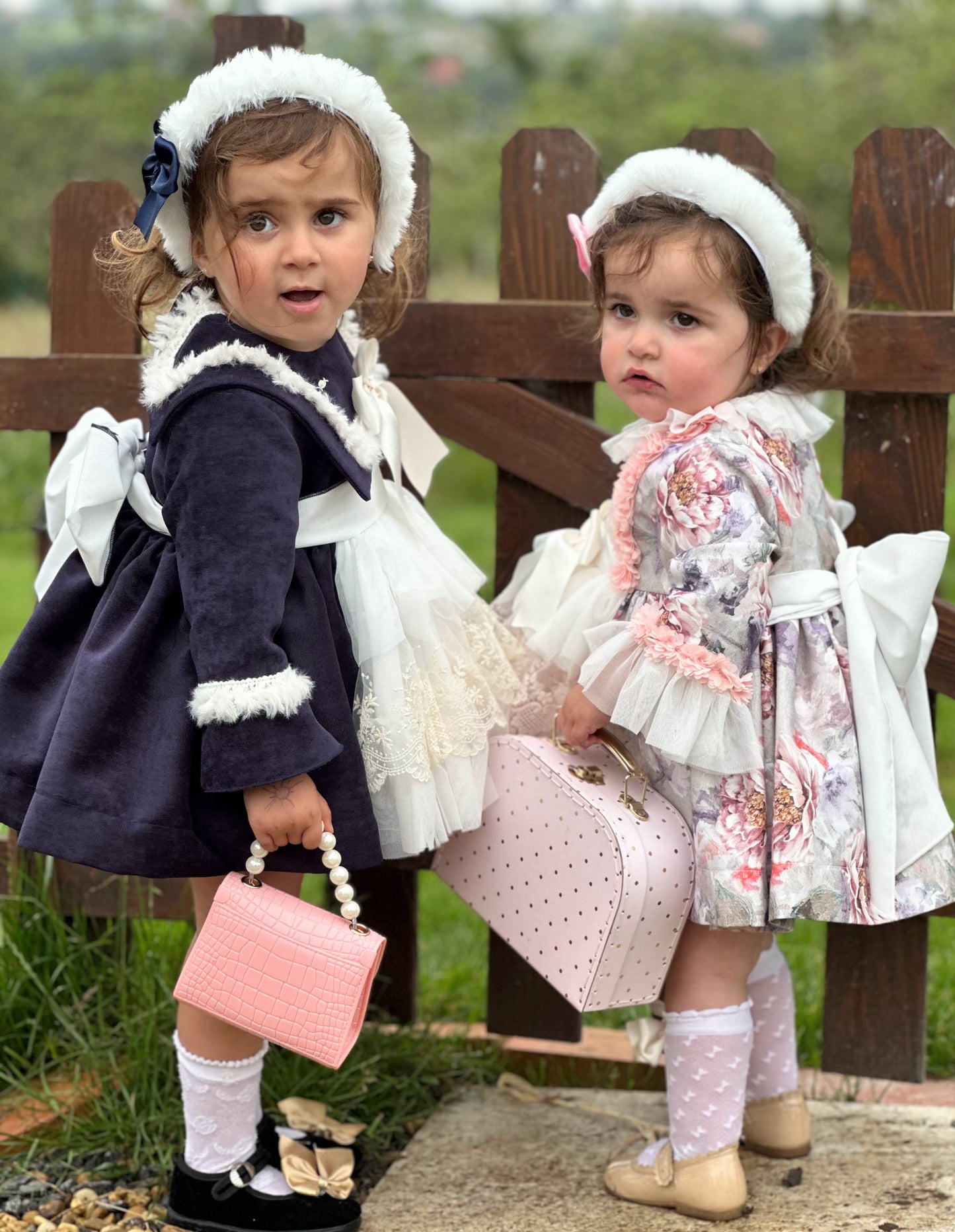 Girls Navy Lace Ruffle Dress AW (Made to order)