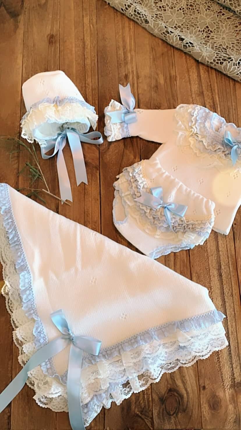 Ela Confeccion Frilly Hand Knitted Jam Pant & Bonnet Set - (Made To Order)