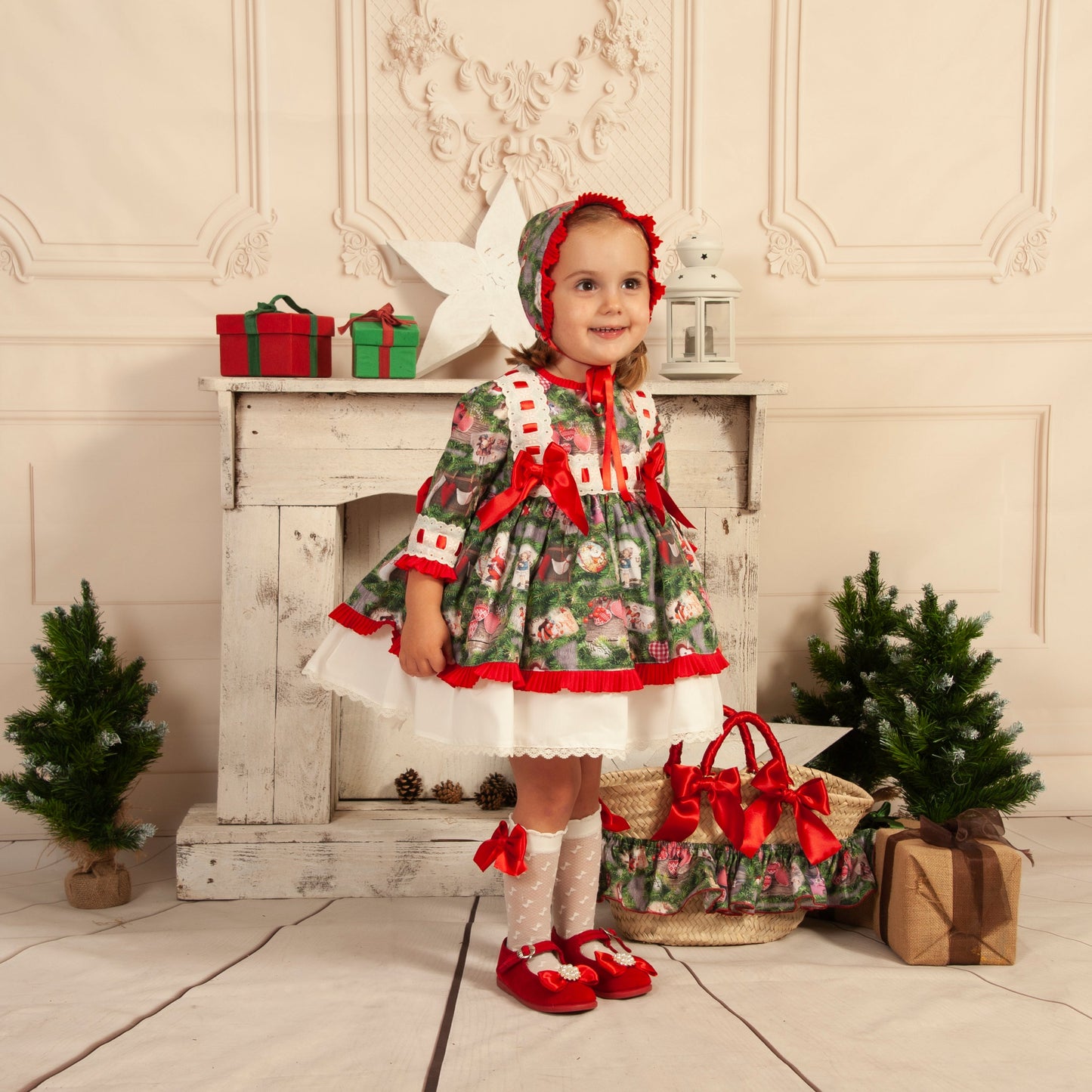 Sonata Christmas Print Puffball Dress & Hair Bow AW (Made to order)