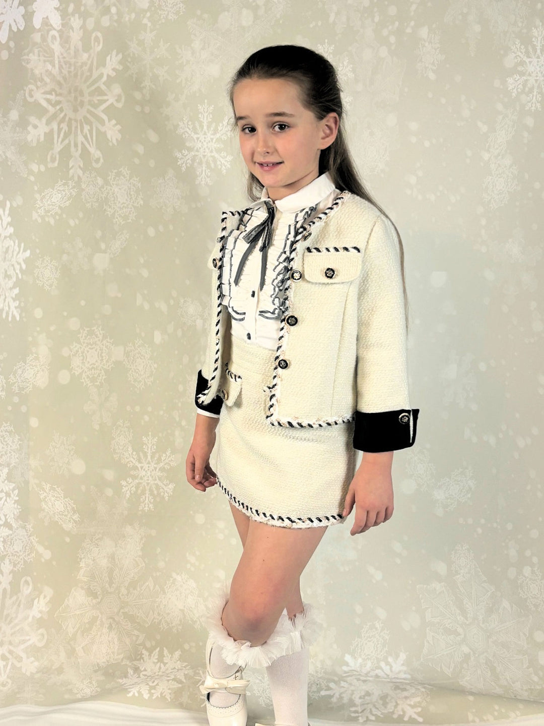 Girls Tweed Jacket Blouse & Skirt Set
