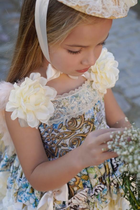 Ela Confeccion SS25 Girls Blanca Handmade Feather Puffball Dress Kni Ela Confeccion SS25 Girls Blanca Handmade Feather Puffball Dress Kni