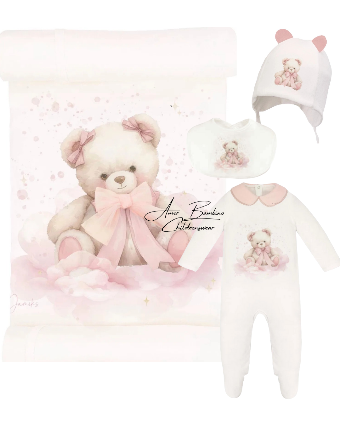 Baby Girls Soeli Teddy Bear Babygrow