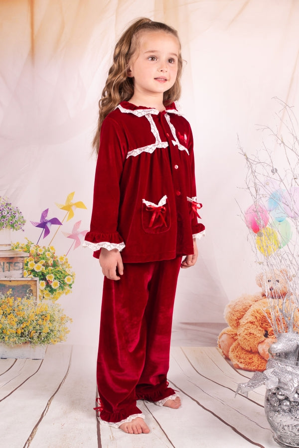Girls Red Velour Pyjama Set