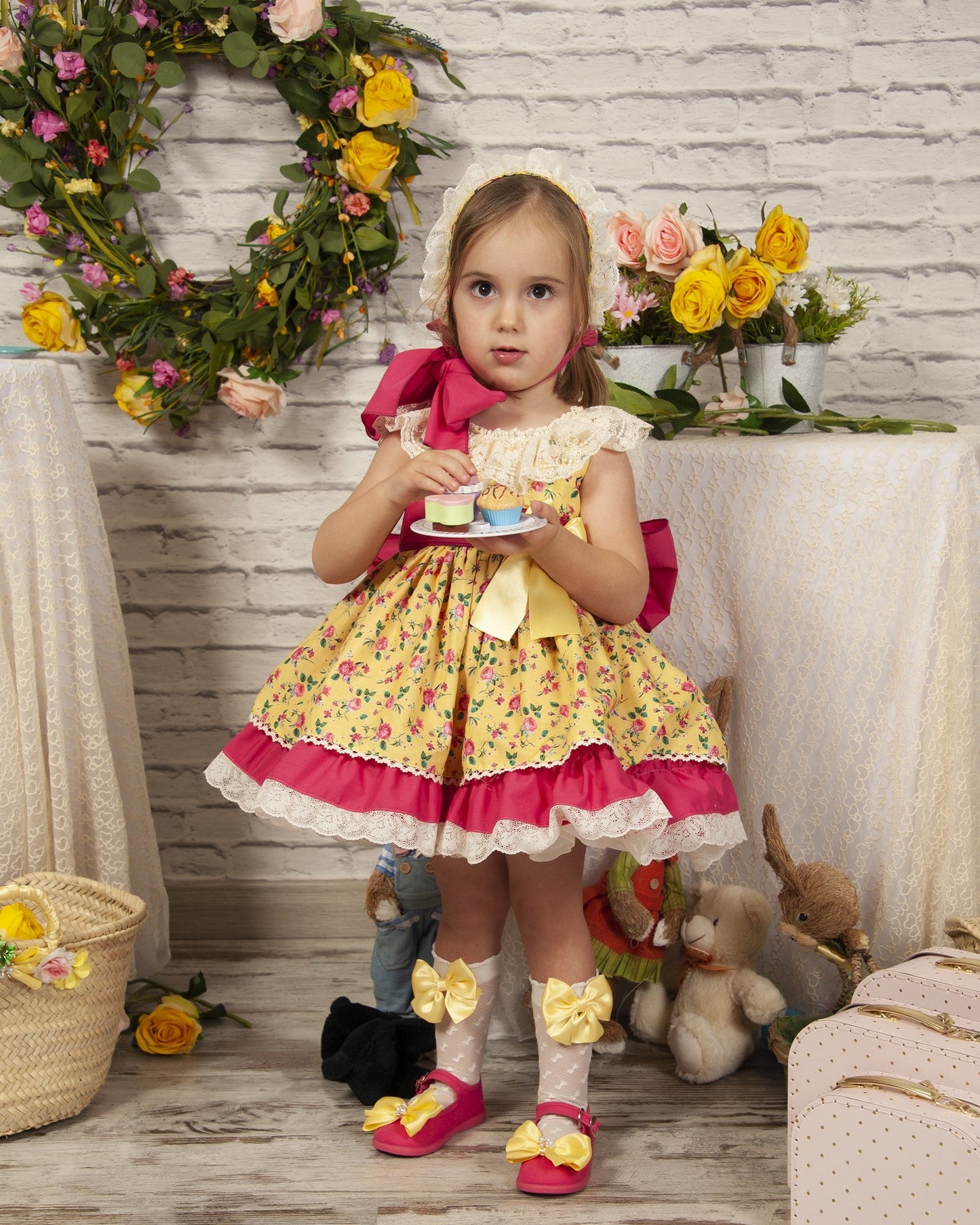 Girls Floral Bonnet - (Made to order)