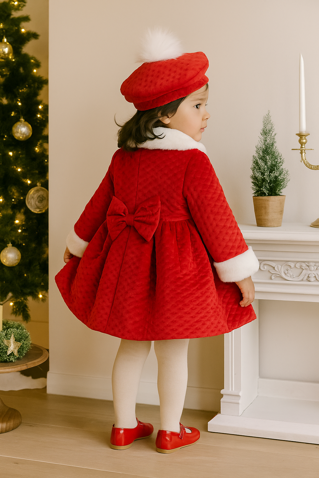 Red Quilted Handmade Girls Sonata Coat AW25 (Made To Order)
