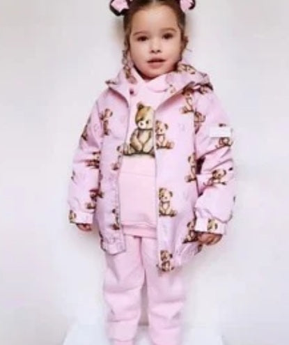 Girls Baby Pink All Over Teddy Bear Raincoat 5-6years