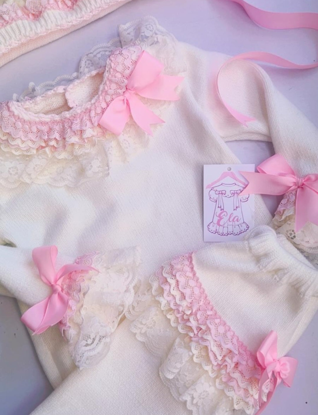 Ela Confeccion Girls Frill Lace Hand Knitted Sets - (Made To Order)